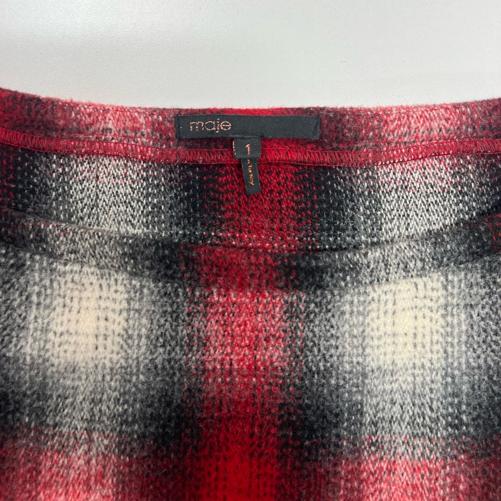 Maje Jaxine Wool Dress Jumper Red Tartan Plaid Size US Small - Picture 3 of 13